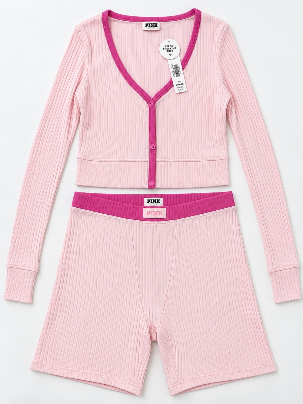 PINK Victoria's Secret ' Ribbed Pink Two-Piece Pajama Set